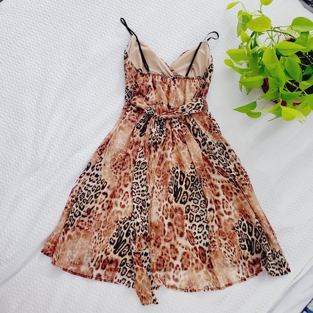 Vintage Y2K MAJORA Animal Print Pleated Chiffon Dress